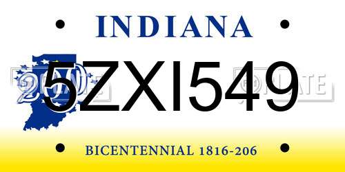 5ZXI549 Indiana License Plate