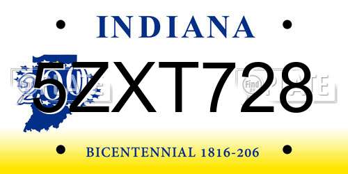 5ZXT728 Indiana License Plate