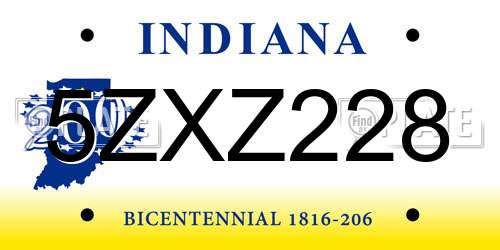 5ZXZ228 Indiana License Plate