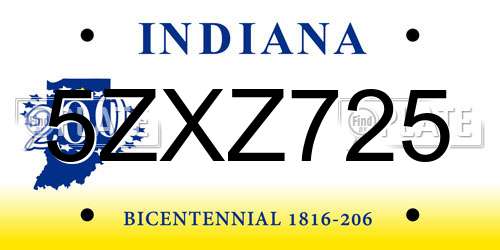 5ZXZ725 Indiana License Plate