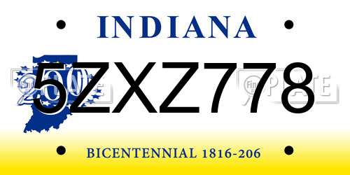 5ZXZ778 Indiana License Plate