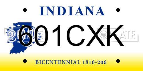 601CXK Indiana License Plate