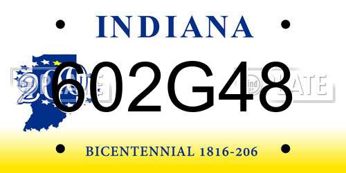 602G48 Indiana License Plate