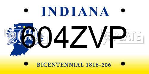 604ZVP Indiana License Plate