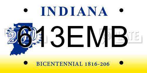 613EMB Indiana License Plate