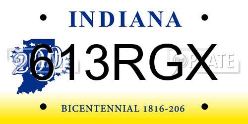 613RGX Indiana License Plate