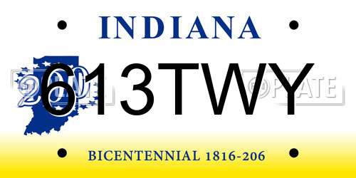 613TWY Indiana License Plate