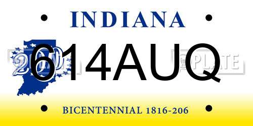 614AUQ Indiana License Plate
