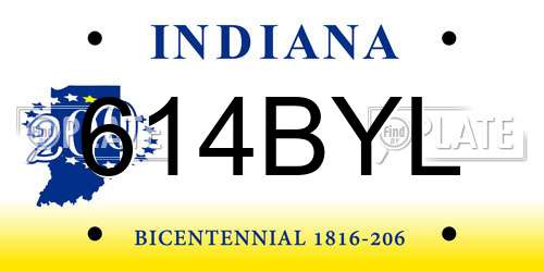 614BYL Indiana License Plate