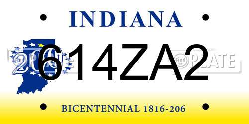 614ZA2 Indiana License Plate
