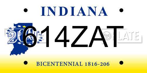614ZAT Indiana License Plate