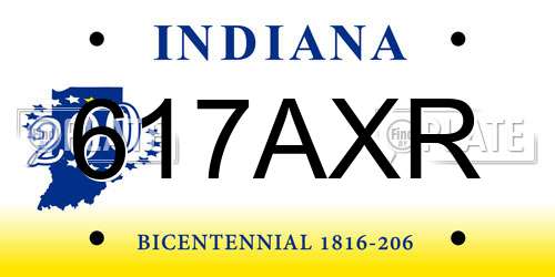 617AXR Indiana License Plate