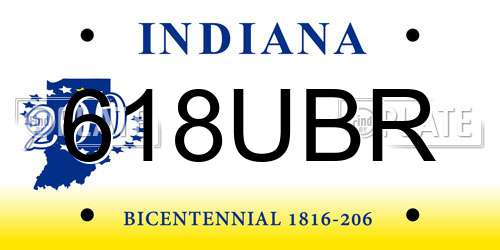 618UBR Indiana License Plate