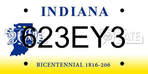 623EY3 Indiana License Plate