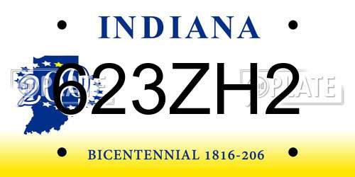 623ZH2 Indiana License Plate