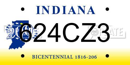 624CZ3 Indiana License Plate