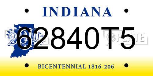 62840T5 Indiana License Plate