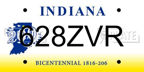 628ZVR Indiana License Plate