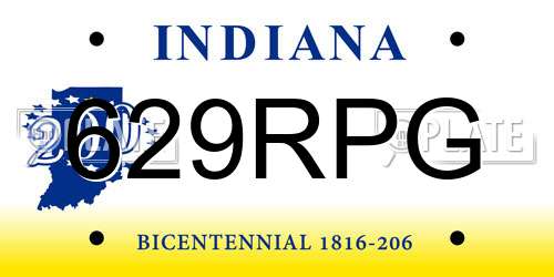 629RPG Indiana License Plate