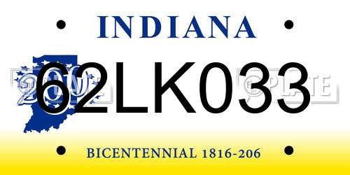 62LK033 Indiana License Plate