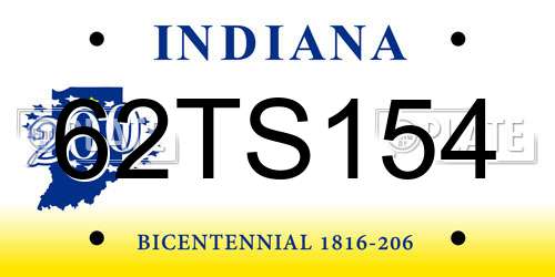 62TS154 Indiana License Plate