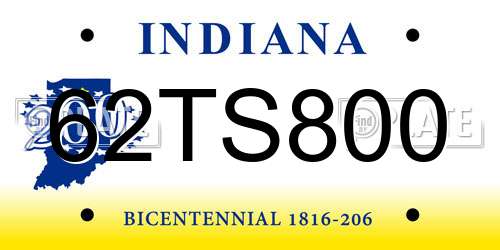 62TS800 Indiana License Plate