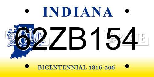 62ZB154 Indiana License Plate