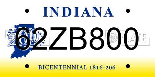 62ZB800 Indiana License Plate