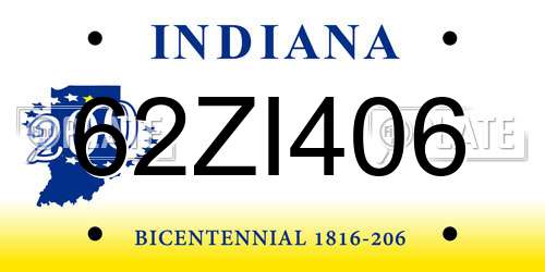 62ZI406 Indiana License Plate