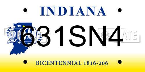 631SN4 Indiana License Plate