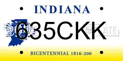 635CKK Indiana License Plate