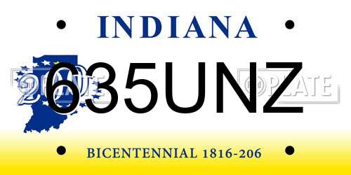 635UNZ Indiana License Plate