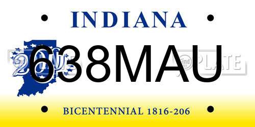 638MAU Indiana License Plate