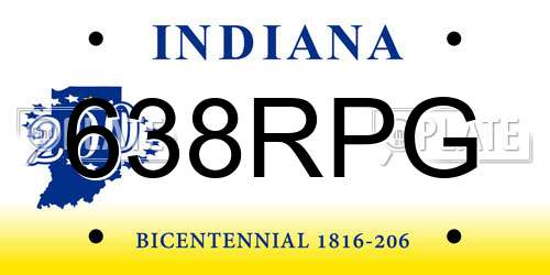 638RPG Indiana License Plate