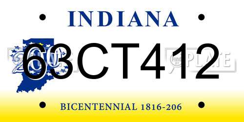 63CT412 Indiana License Plate