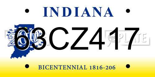 63CZ417 Indiana License Plate