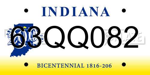 63QQ082 Indiana License Plate