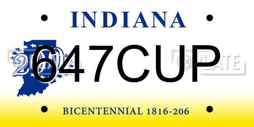 647CUP Indiana License Plate