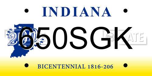 650SGK Indiana License Plate