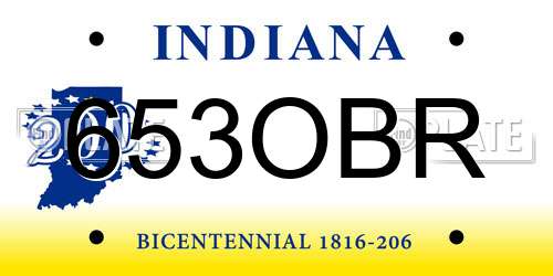 653OBR Indiana License Plate