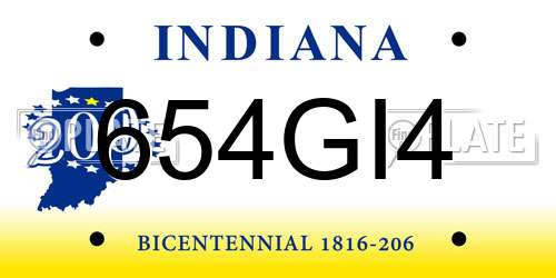 654GI4 Indiana License Plate