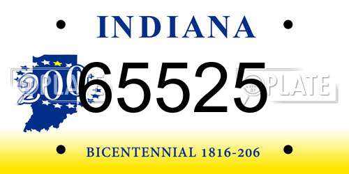65525 Indiana License Plate