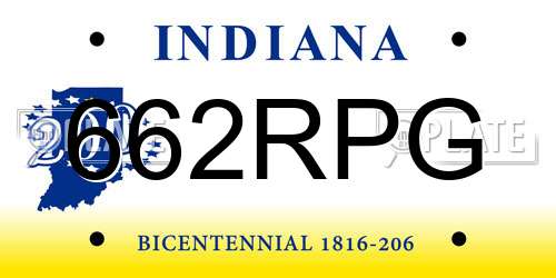 662RPG Indiana License Plate