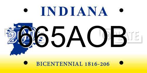 665AOB Indiana License Plate