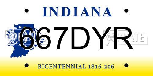 667DYR Indiana License Plate