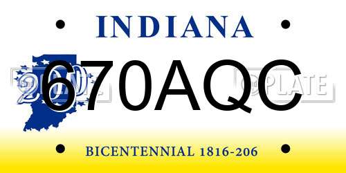 670AQC Indiana License Plate