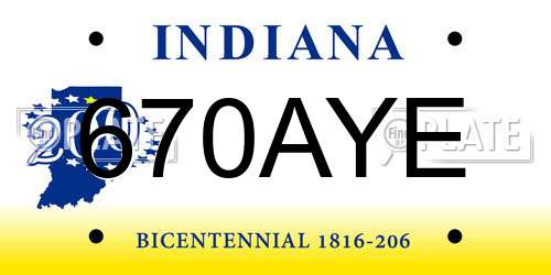 670AYE Indiana License Plate