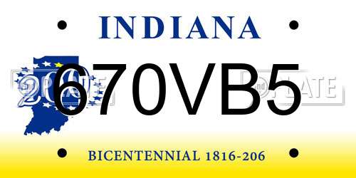 670VB5 Indiana License Plate