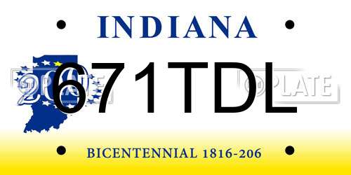 671TDL Indiana License Plate