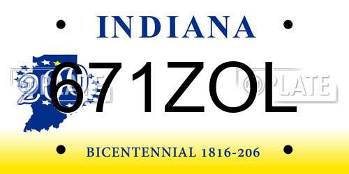 671ZOL Indiana License Plate
